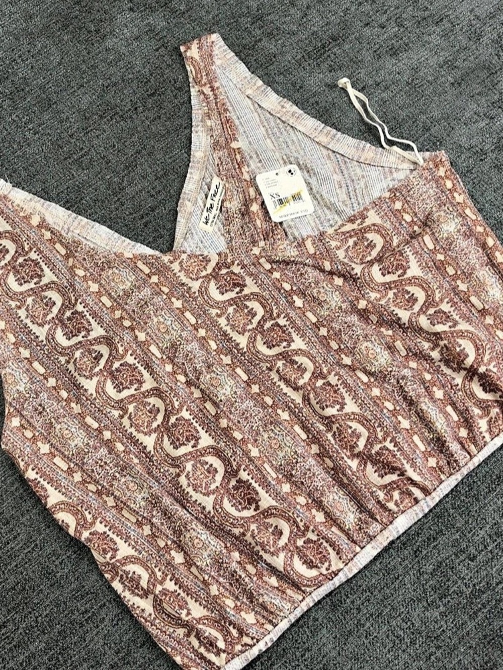 Free People Top Womens Small Twisted Tank Top Brown Combo Boho Paisley Cropped